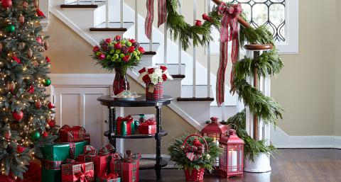 staircase with Christmas decor